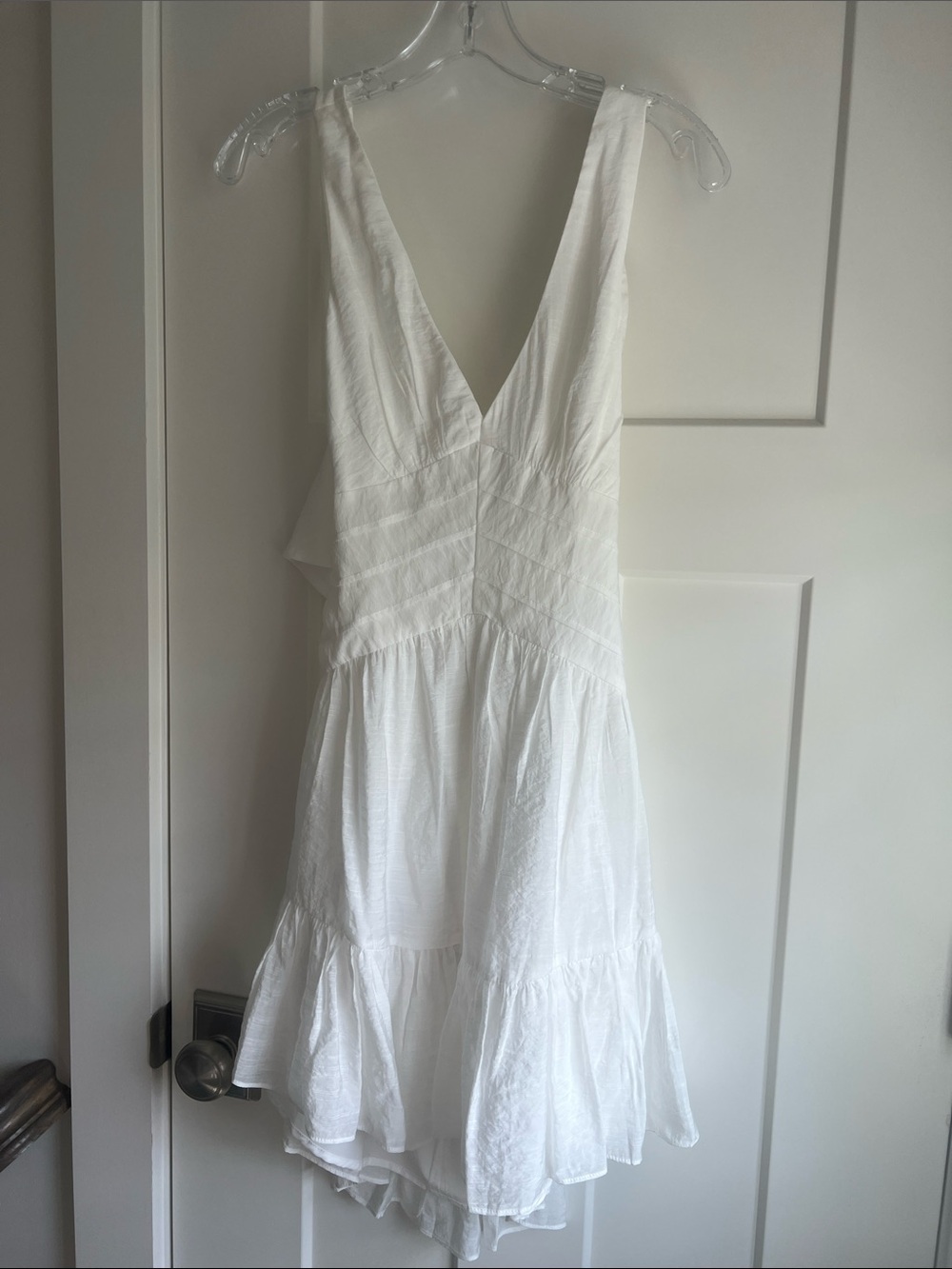 White V-Neck Tiered Mini Dress